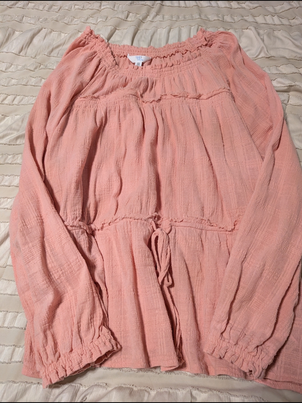 Time and Tru Peach Pink Smocked Waist Gauze Top